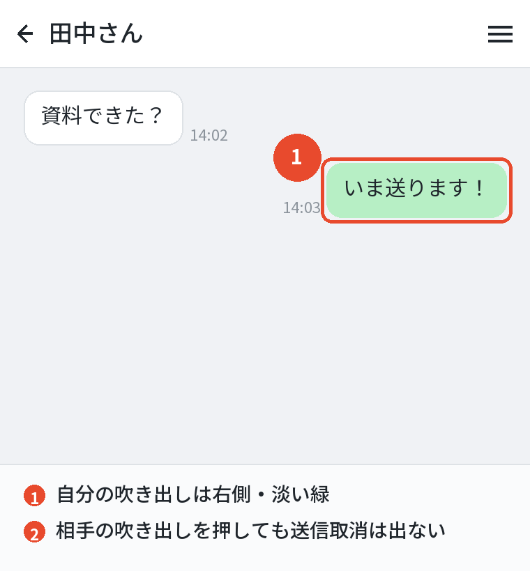 自分の吹き出しは右側の淡い緑